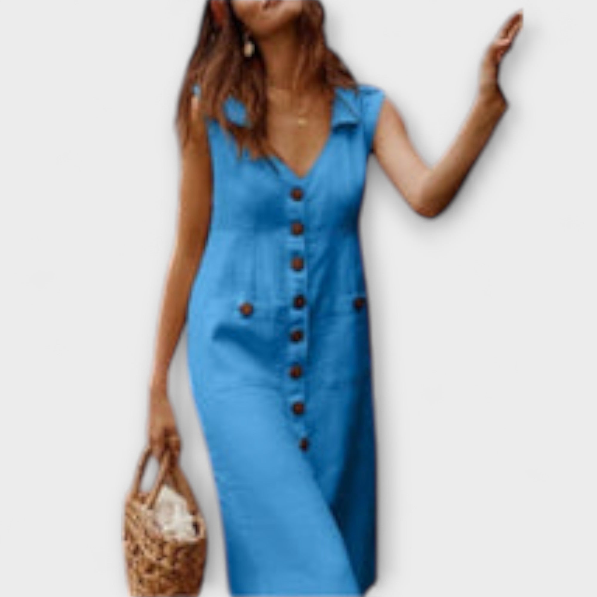 Nora – Vestido em A de Algodão e Linho com Gola Reversa