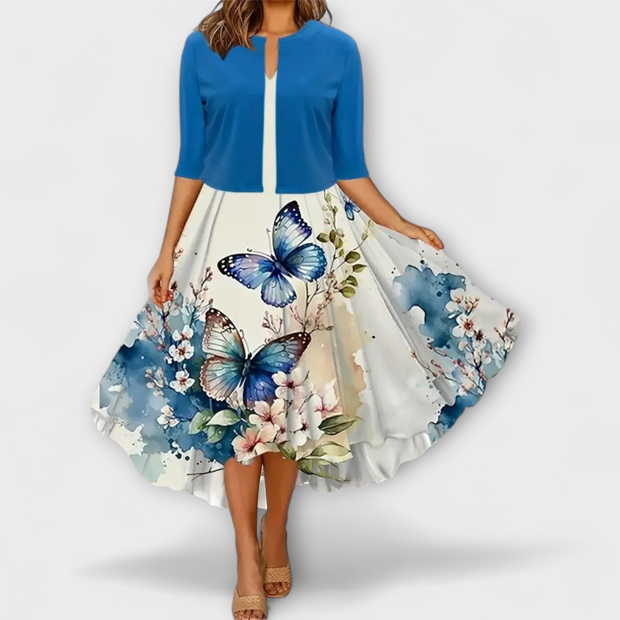 Elegantes Vestido Midi de Verão para Senhoras com Blazer