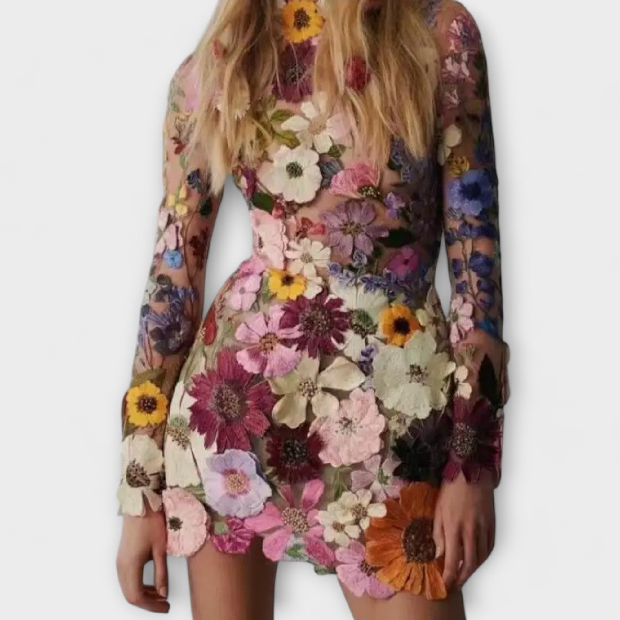 Dolores - Vestido com padrão de flores 3D