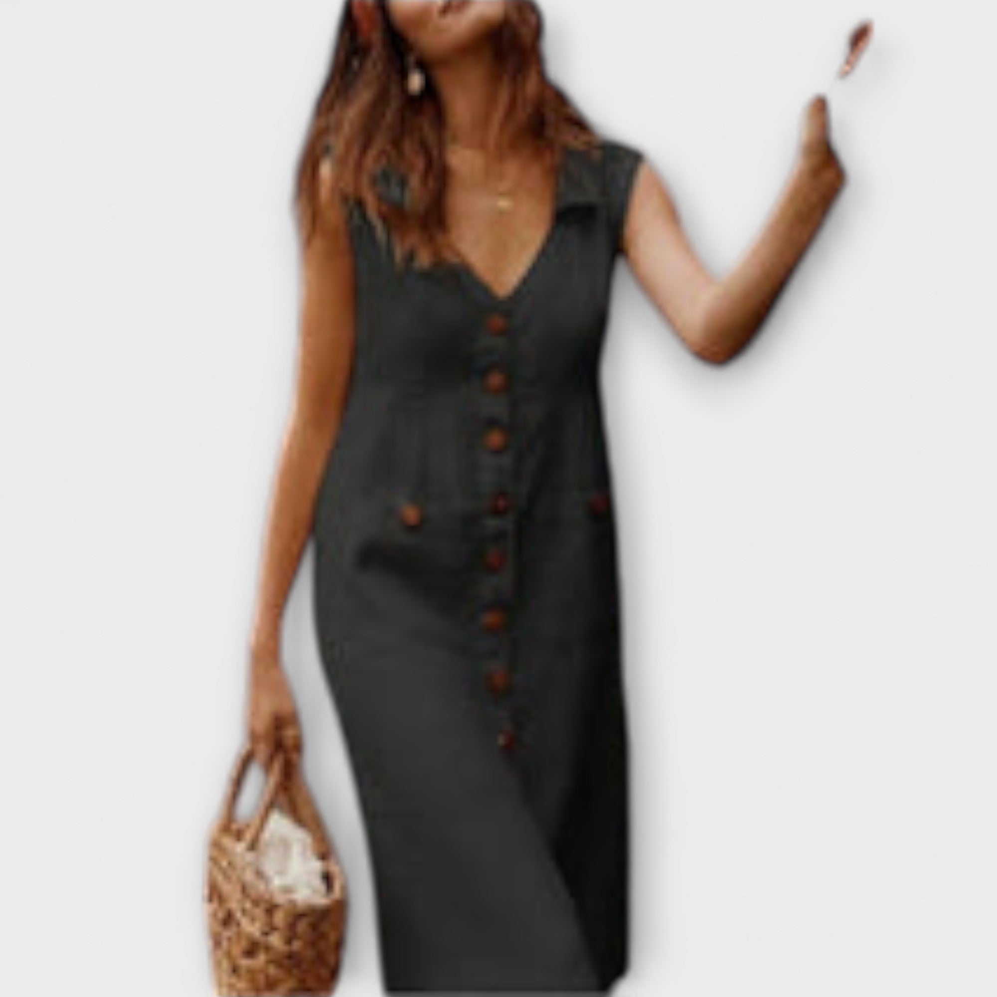 Nora – Vestido em A de Algodão e Linho com Gola Reversa