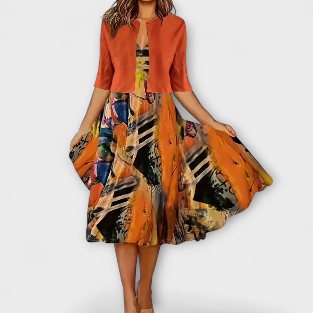 Elegantes Vestido Midi de Verão para Senhoras com Blazer