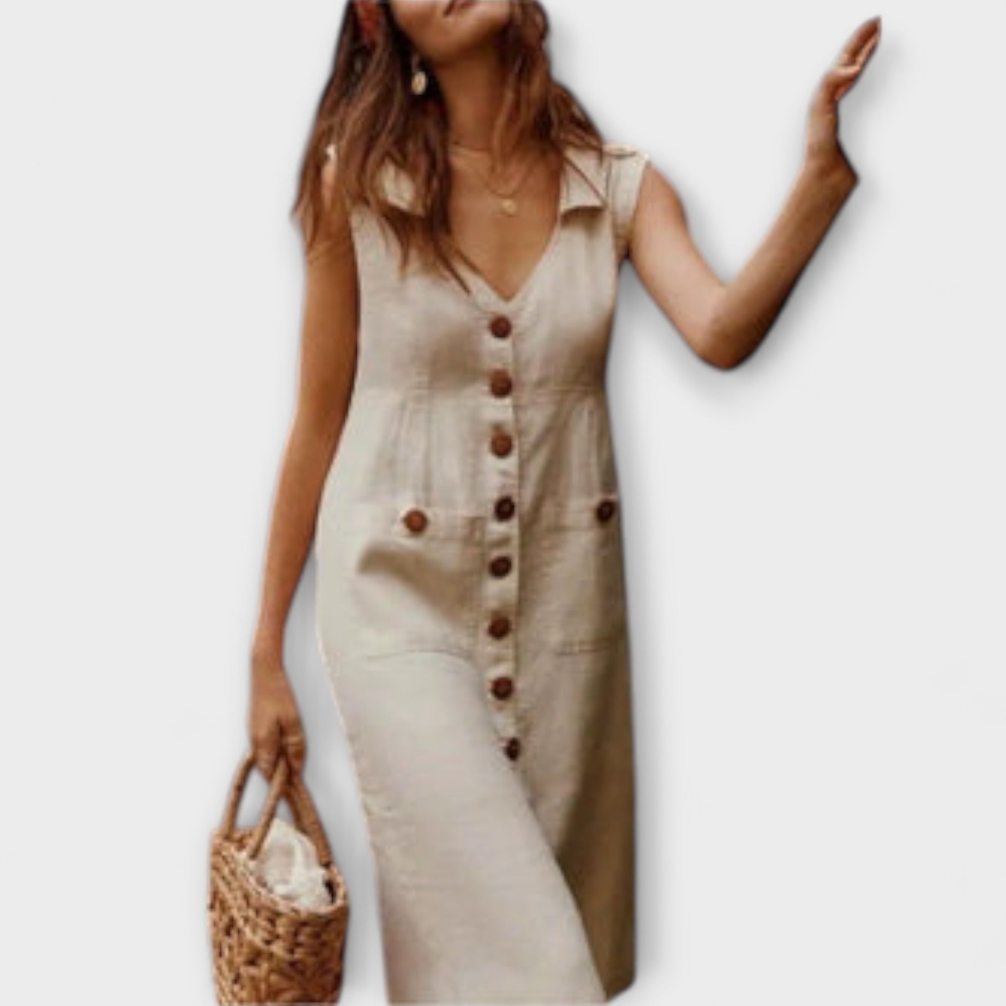 Nora – Vestido em A de Algodão e Linho com Gola Reversa