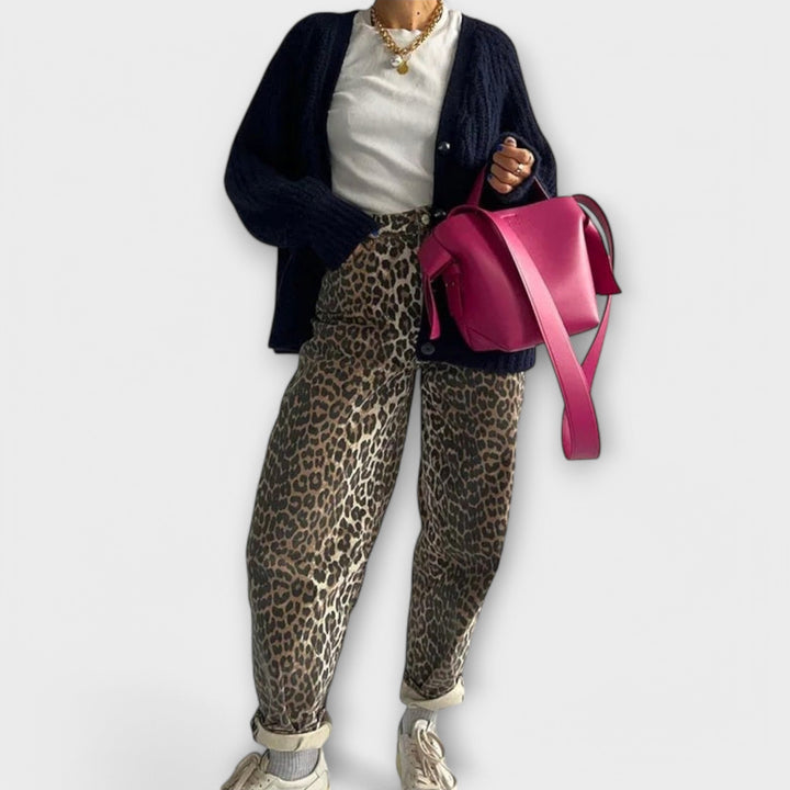 Chandra - Jeans Vintage com Padrão de Leopardo