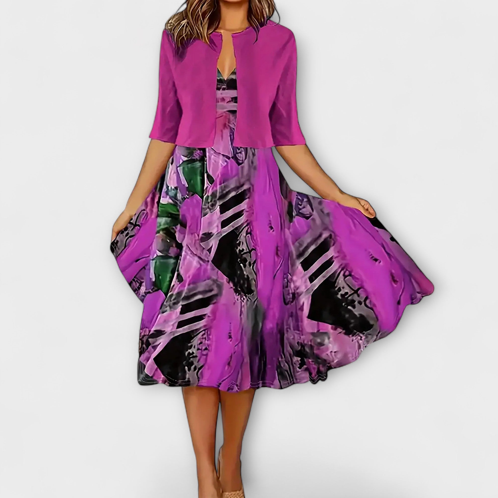 Elegantes Vestido Midi de Verão para Senhoras com Blazer