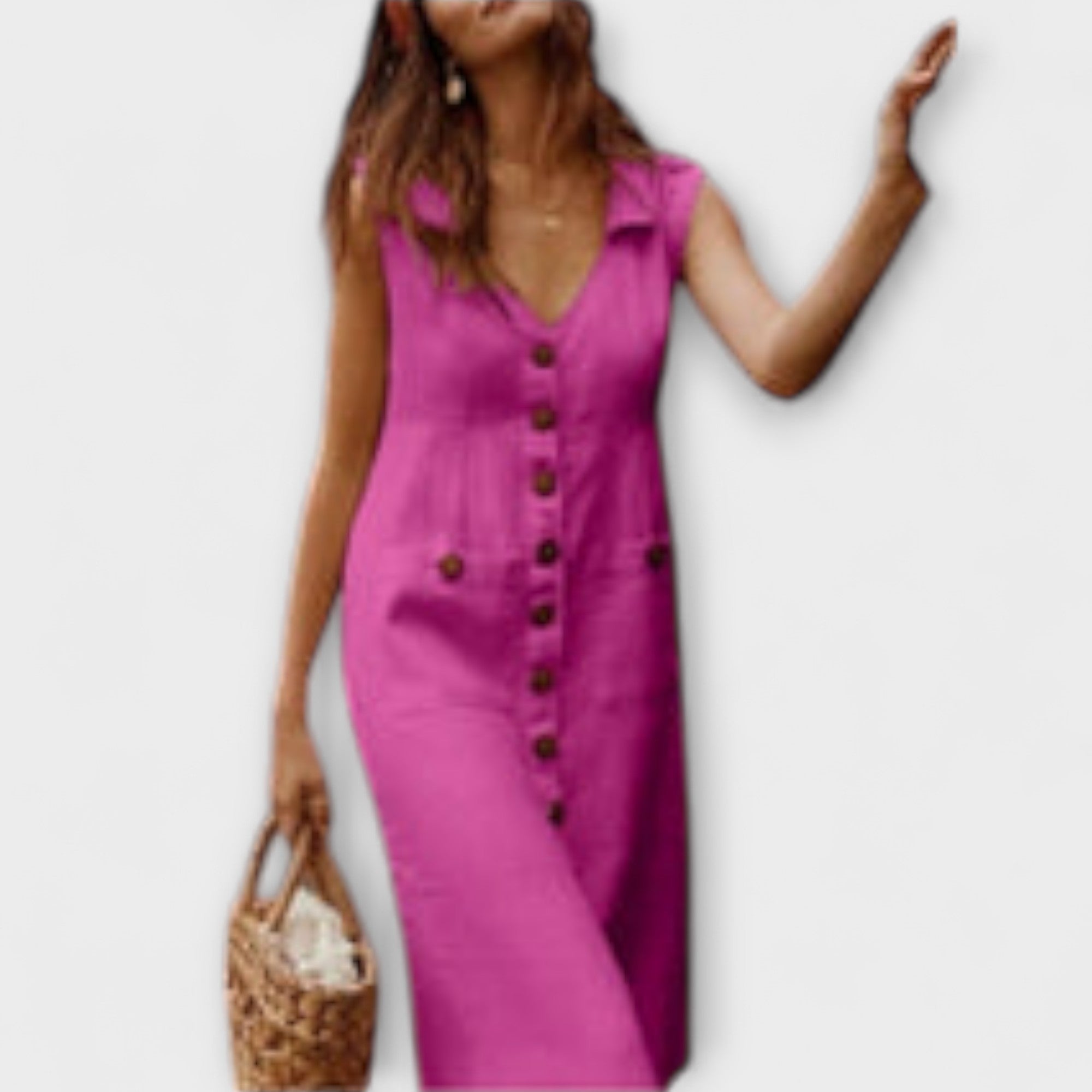 Nora – Vestido em A de Algodão e Linho com Gola Reversa