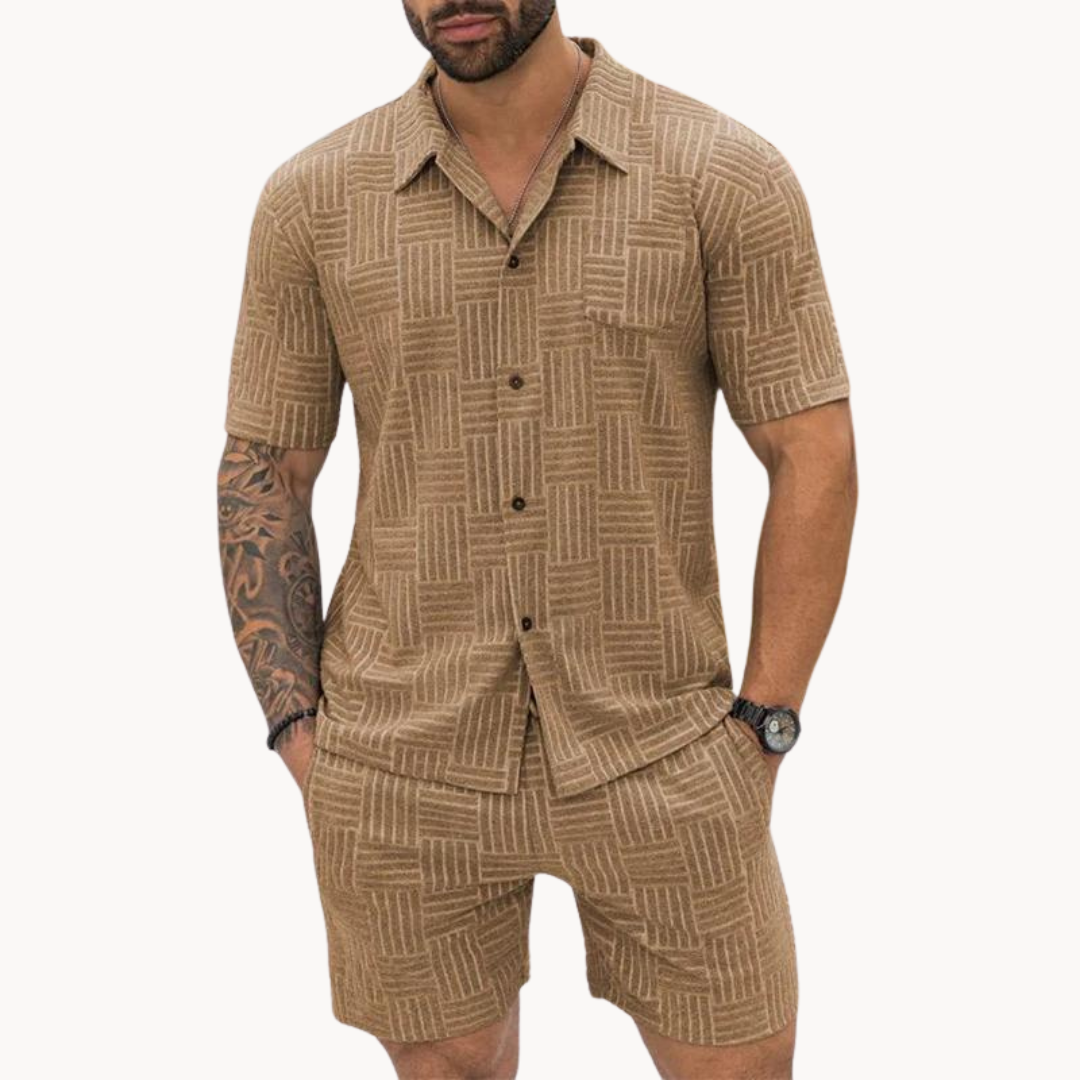 Conjunto Camisa e Calções – Estilo Retro em Malha com Conforto e Flexibilida
