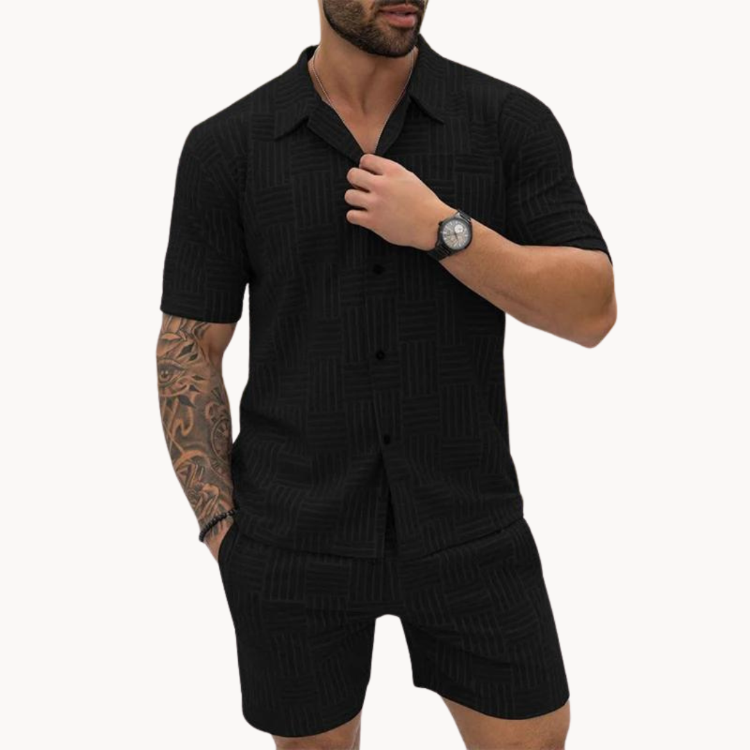 Conjunto Camisa e Calções – Estilo Retro em Malha com Conforto e Flexibilida