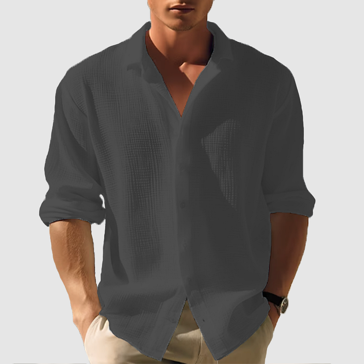 Camisa com Botões na Frente e Barra Curvada, Mangas Ajustáveis