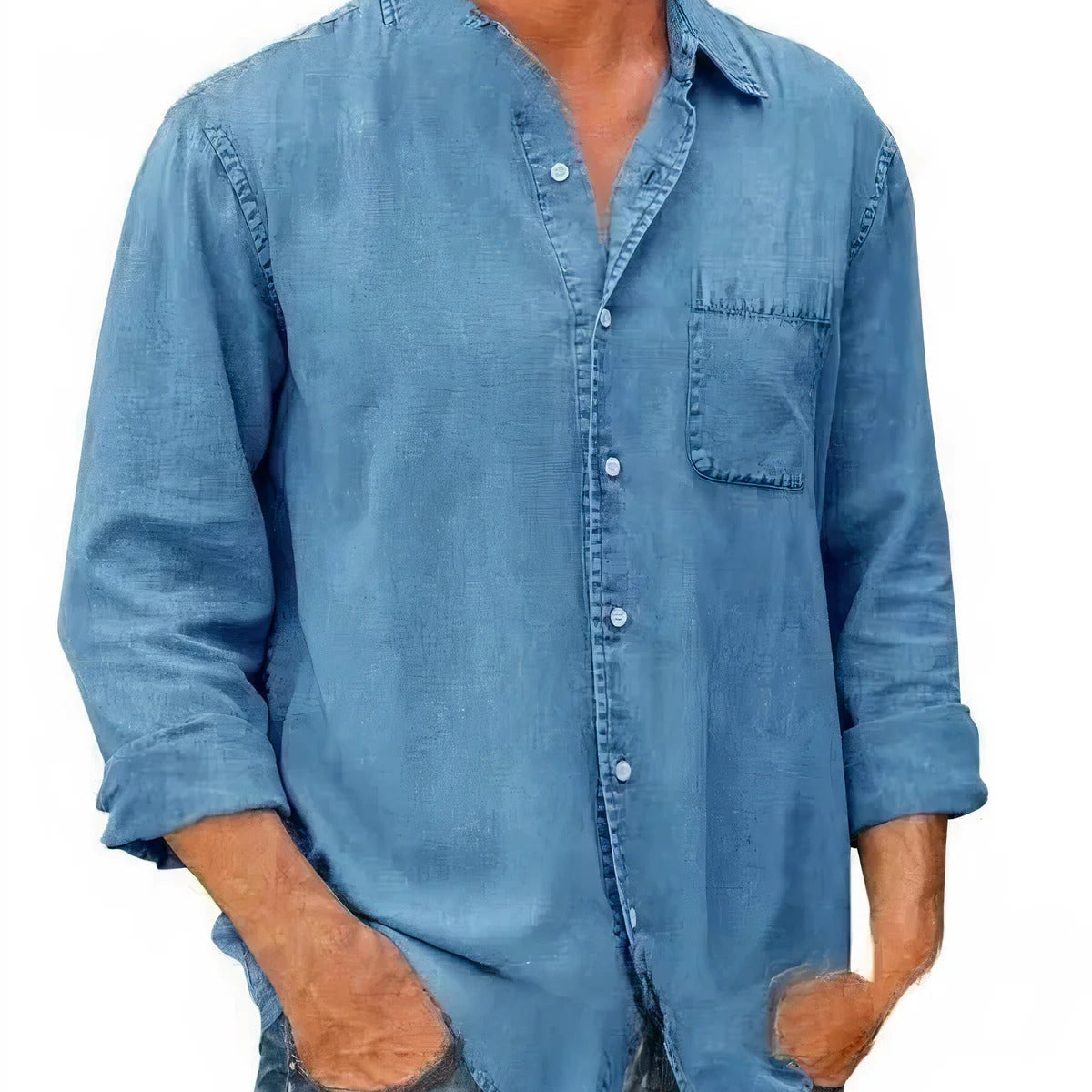 Camisa Longa de Denim com Detalhe de Botões na Frente