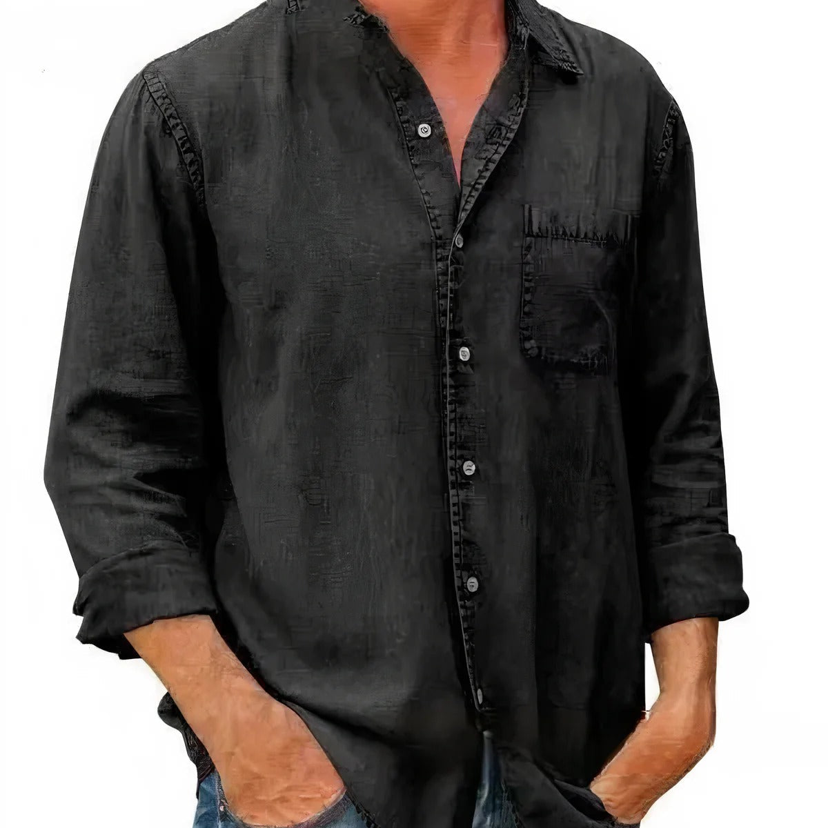 Camisa Longa de Denim com Detalhe de Botões na Frente