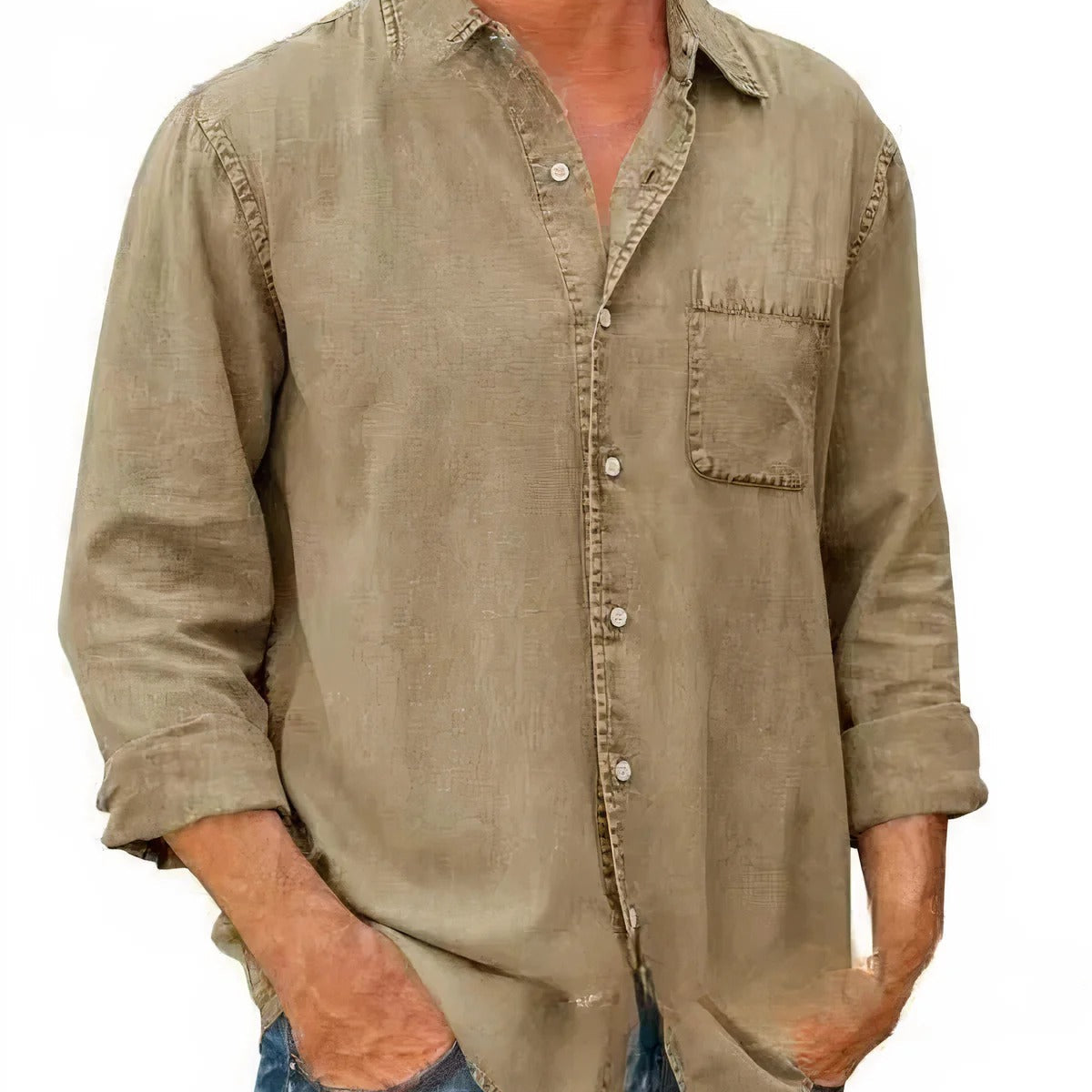 Camisa Longa de Denim com Detalhe de Botões na Frente