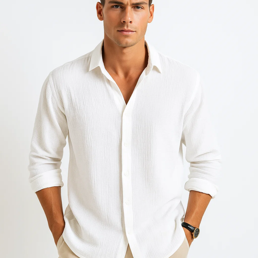 Camisa com Gola Inteligente e Botão Completo para Conforto em Movimento