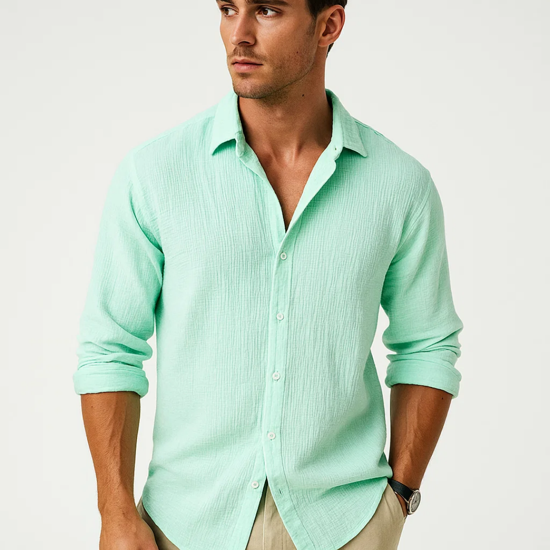 Camisa com Gola Inteligente e Botão Completo para Conforto em Movimento