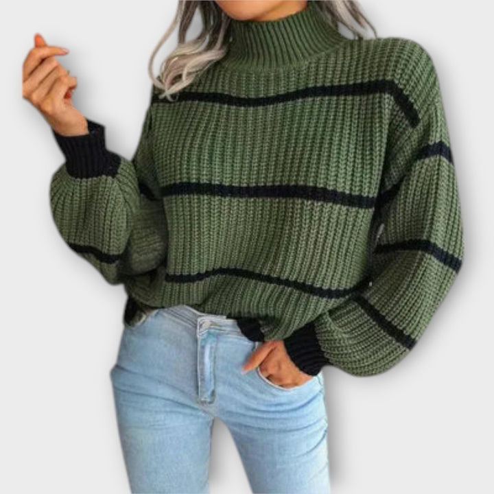 Chavala - Pullover de Gola Alta com Riscas