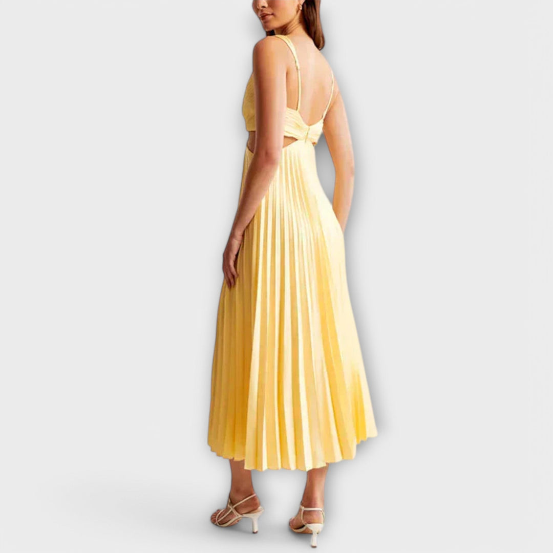 Elegante Vestido Midi de Festa com Plissado