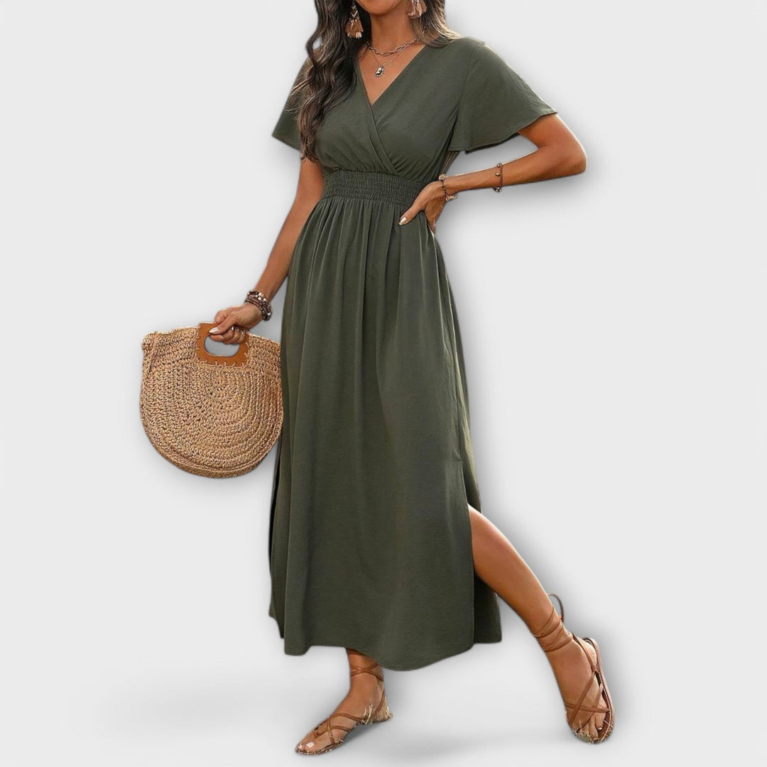 Heather - Elegante vestido Boho com decote em V e mangas longas