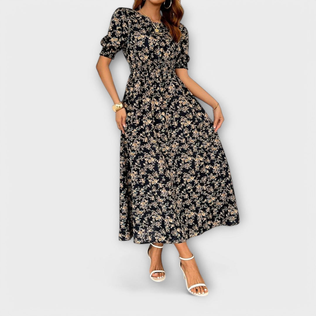 Amelia - Vestido com Decote Redondo e Padrão Floral