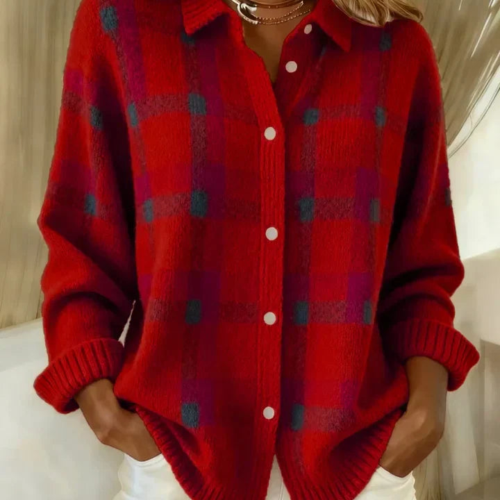 Vitória | Suéter Retro de Quadrados com Contraste Casual