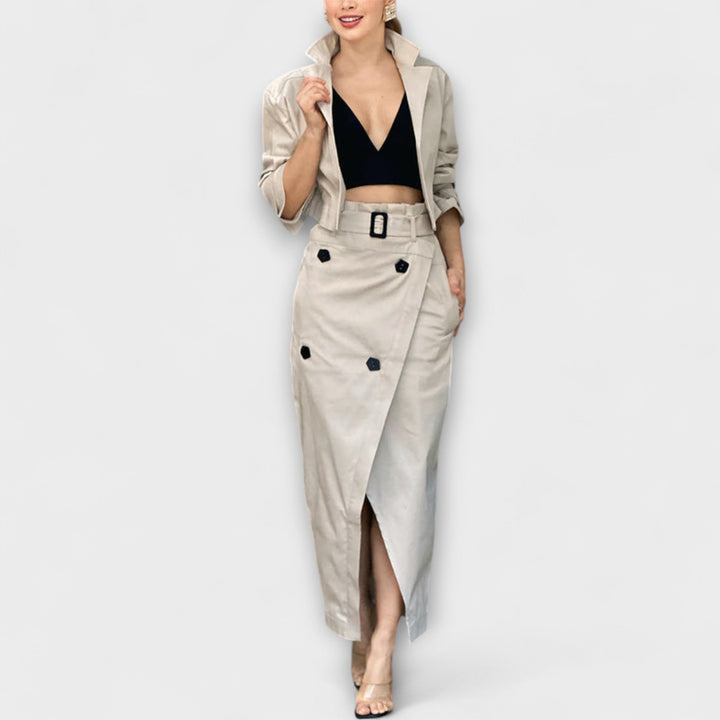 Lyra - Elegante Jaqueta Midi com Bolsos