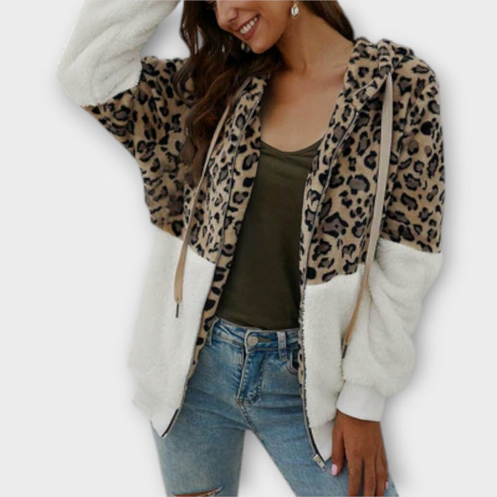 Lea - Sweater de Fleece com Capuz e Design de Leopardo