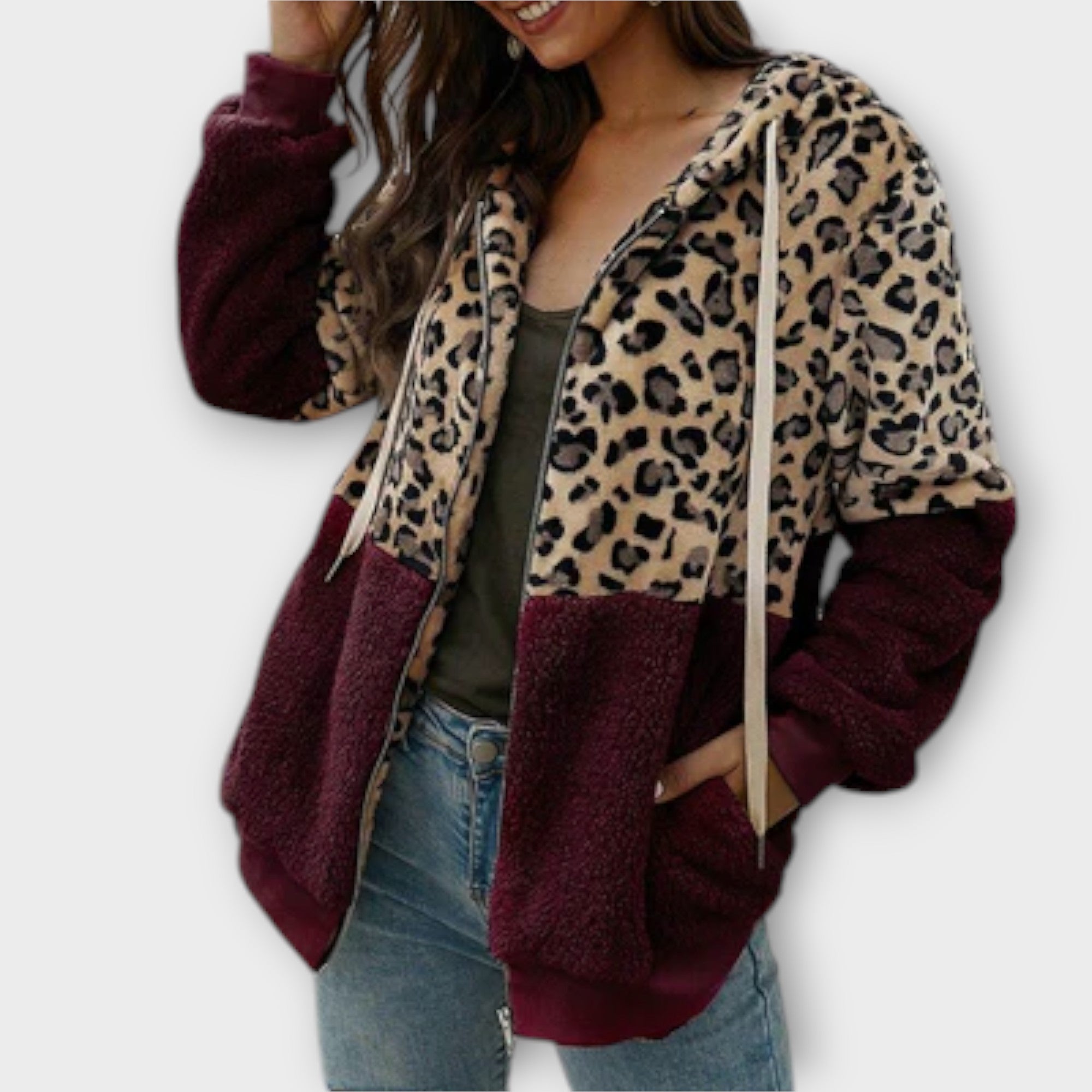 Lea - Sweater Fleece com Capuz e Design Leopardo