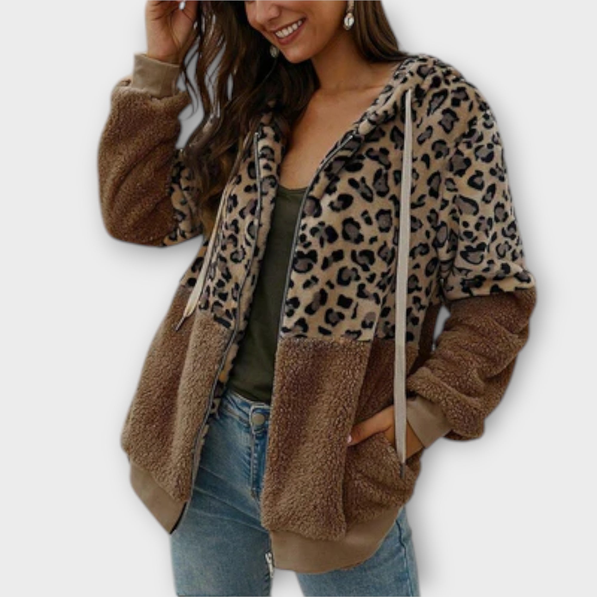 Lea - Sweater de Fleece com Capuz e Design de Leopardo