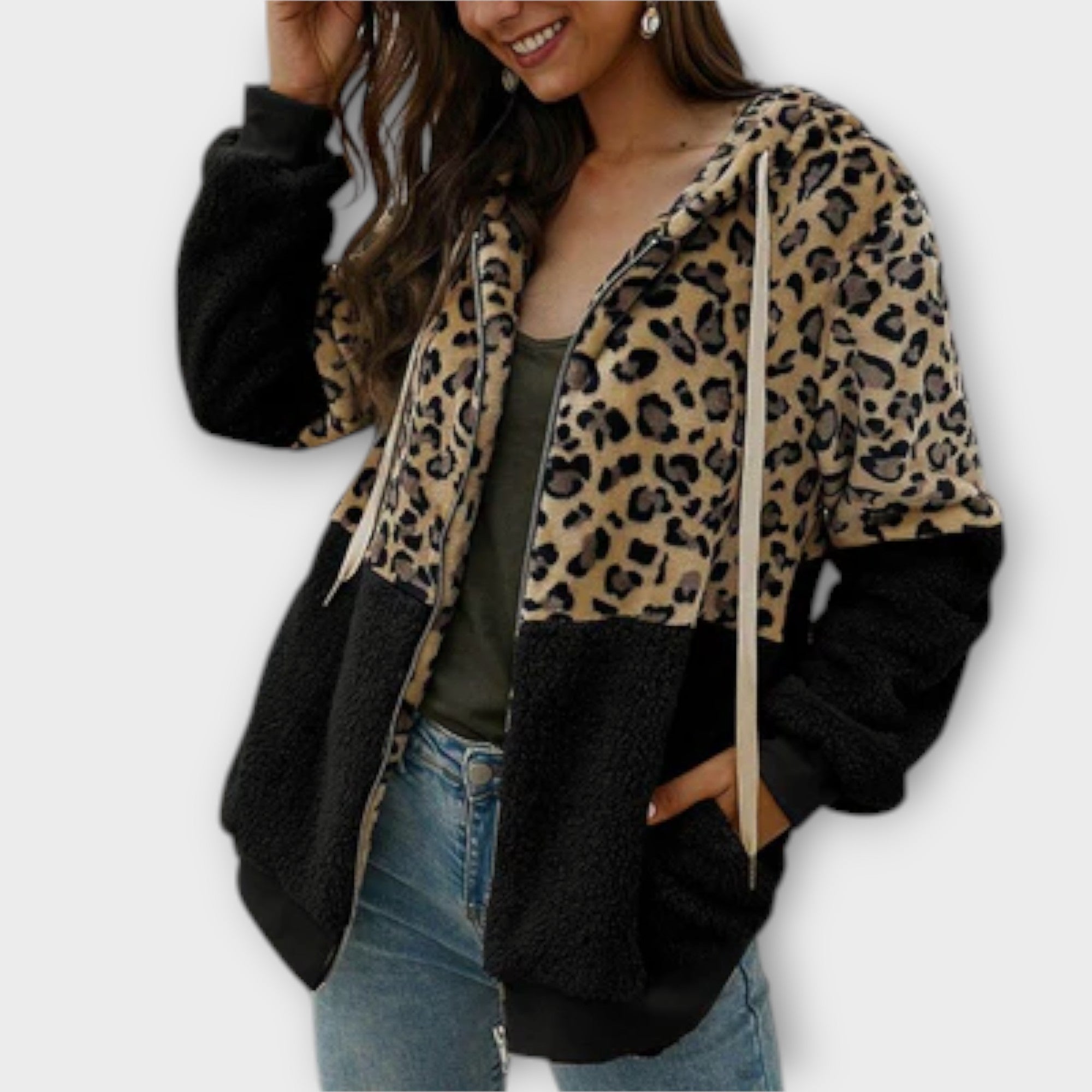 Lea - Sweater Fleece com Capuz e Design Leopardo