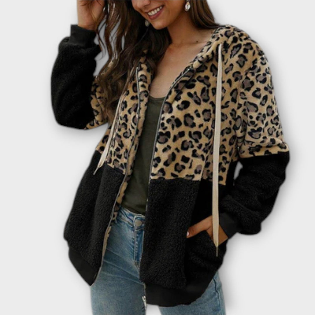 Lea - Sweater de Fleece com Capuz e Design de Leopardo