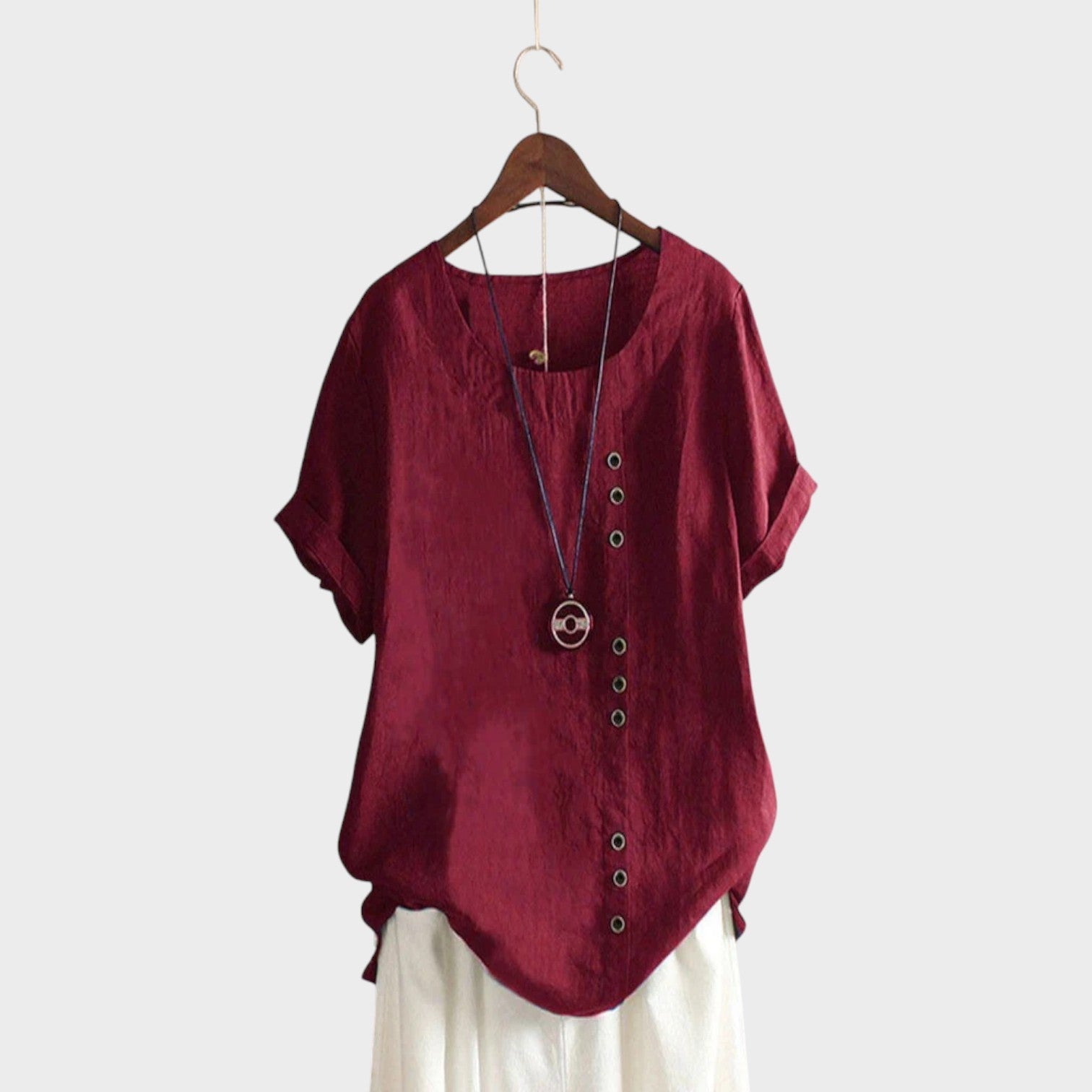 Mia - Blusa manga curta com cote redondo