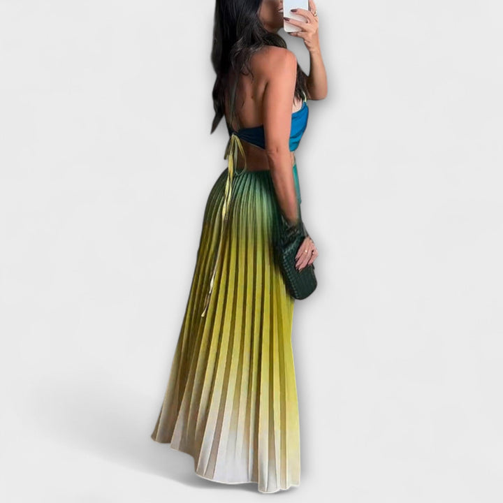 Haven - Elegante Vestido Maxi com Decote em V e Pregas