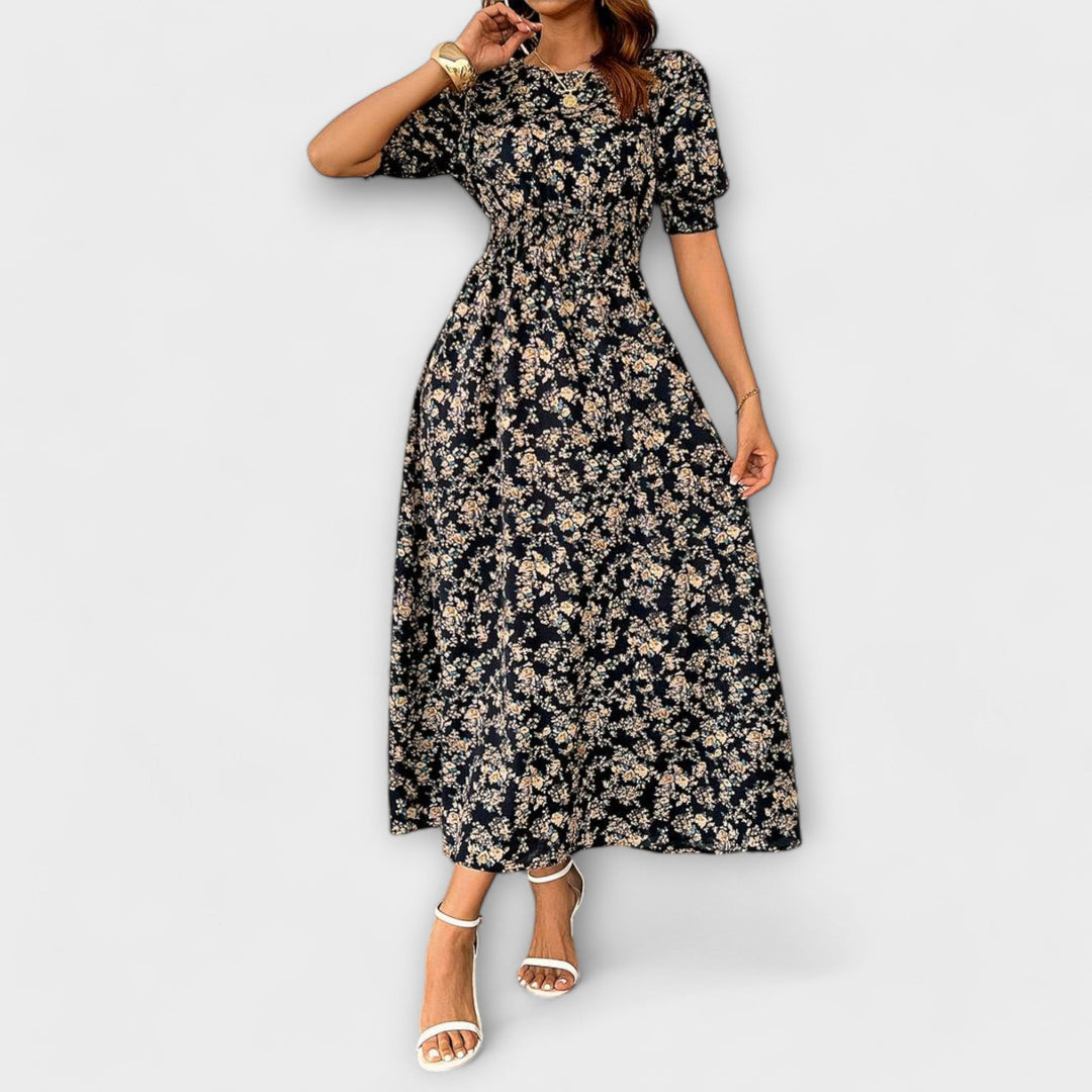 Amelia - Vestido com Decote Redondo e Padrão Floral