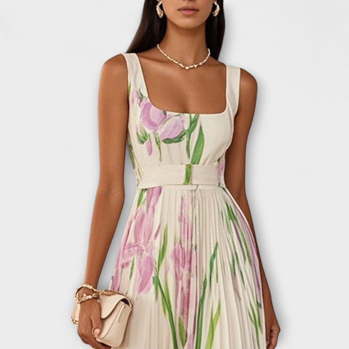 Vestido Maxí de Chiffon Floral Dobrada