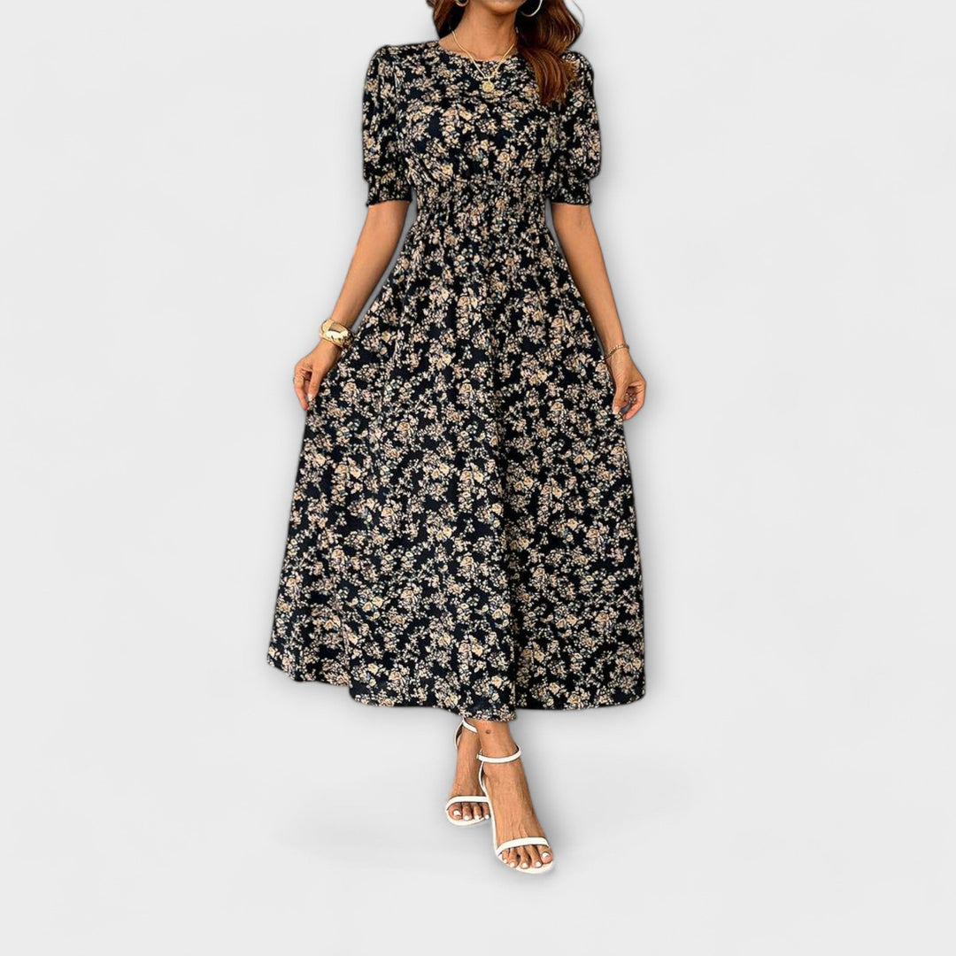 Amelia - Vestido com Decote Redondo e Padrão Floral