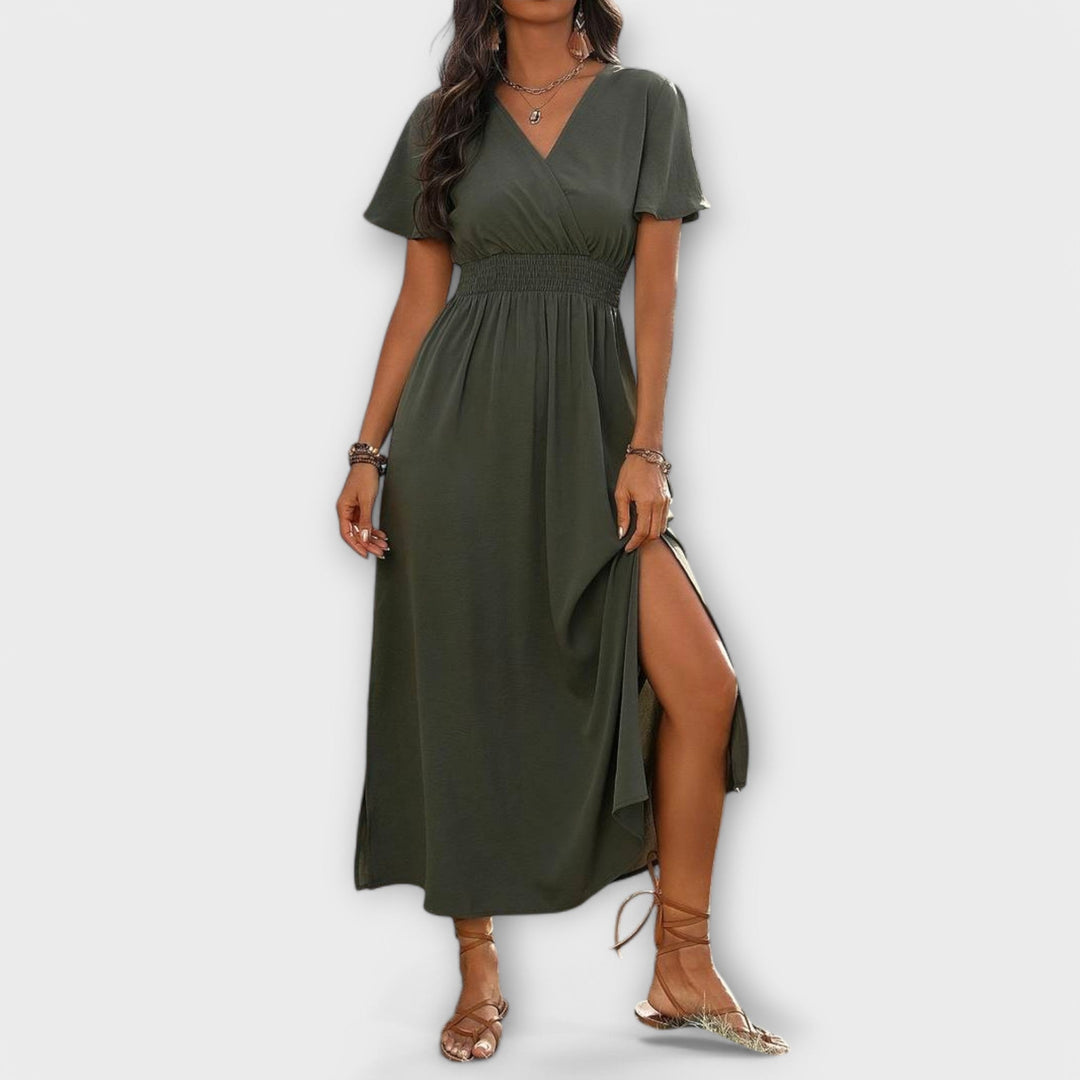 Heather - Elegante vestido Boho com decote em V e mangas longas
