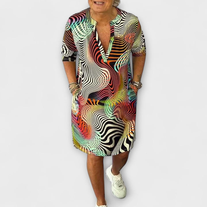 Liora - Vestido Colorido com Decote em V