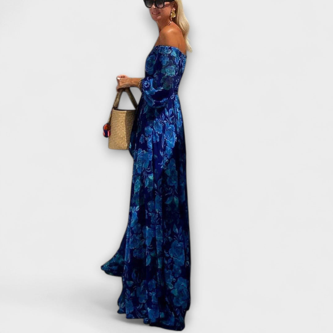 Juniper - Vestido Maxí Smocked Off-Shoulder para as Férias