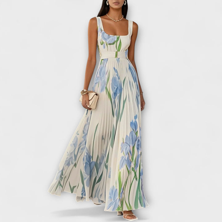 Vestido Maxí de Chiffon Floral Dobrada