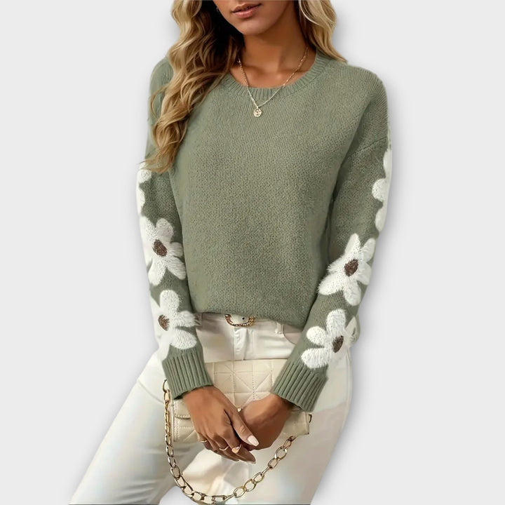 Silke - Pullover de malha suave com design floral