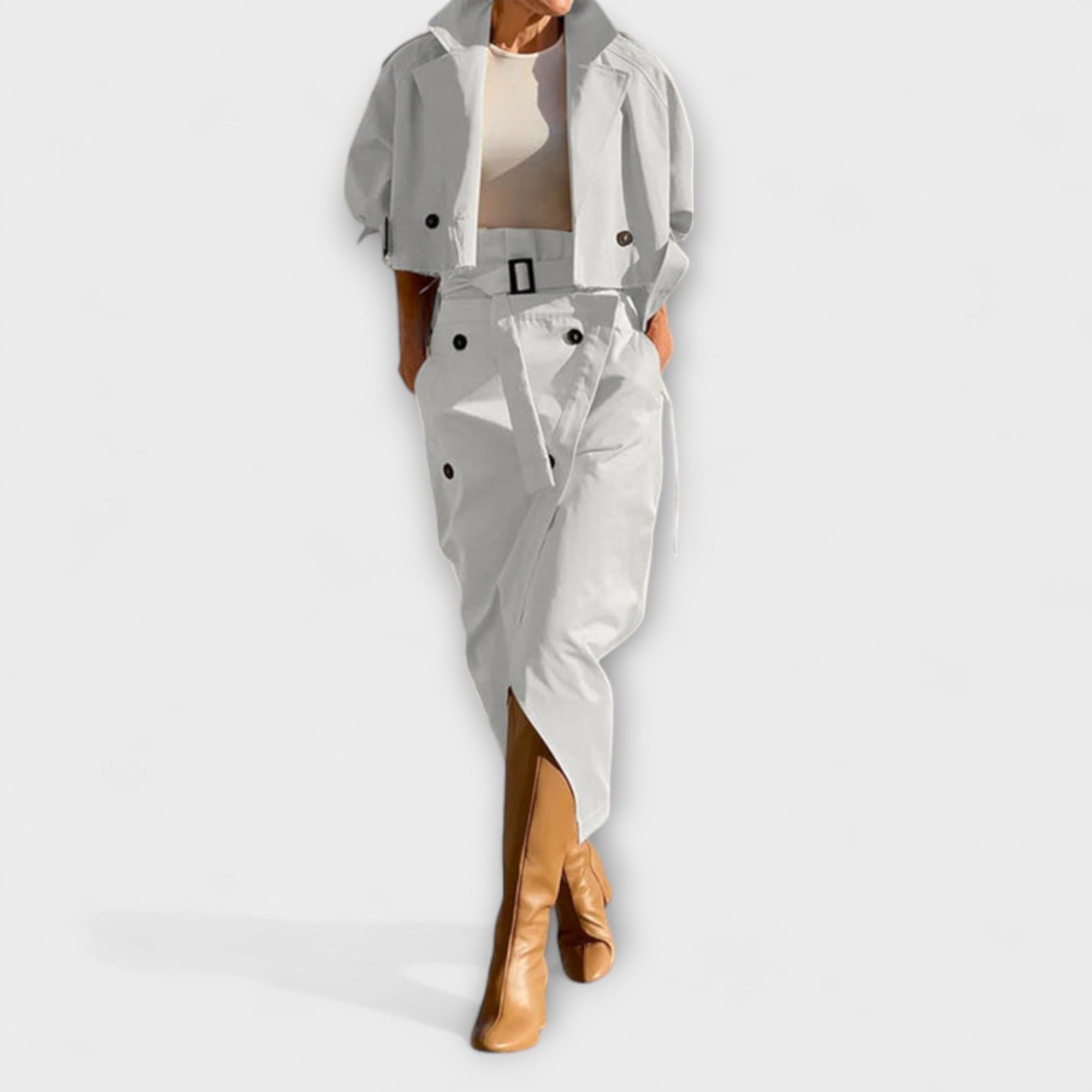 Lyra - Elegante Jaqueta Midi com Bolsos