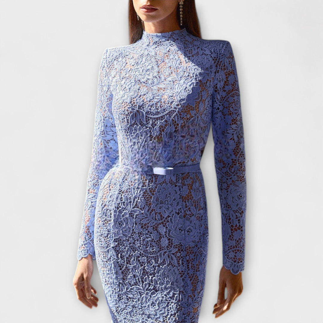 Freya - Elegante vestido midi de renda floral