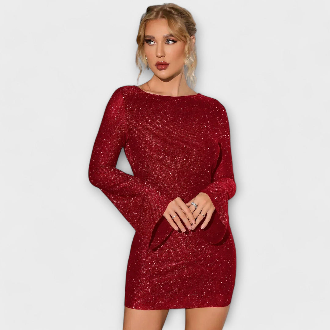 Vestido de Lantejoulas Sem Costas com Mangas Longas