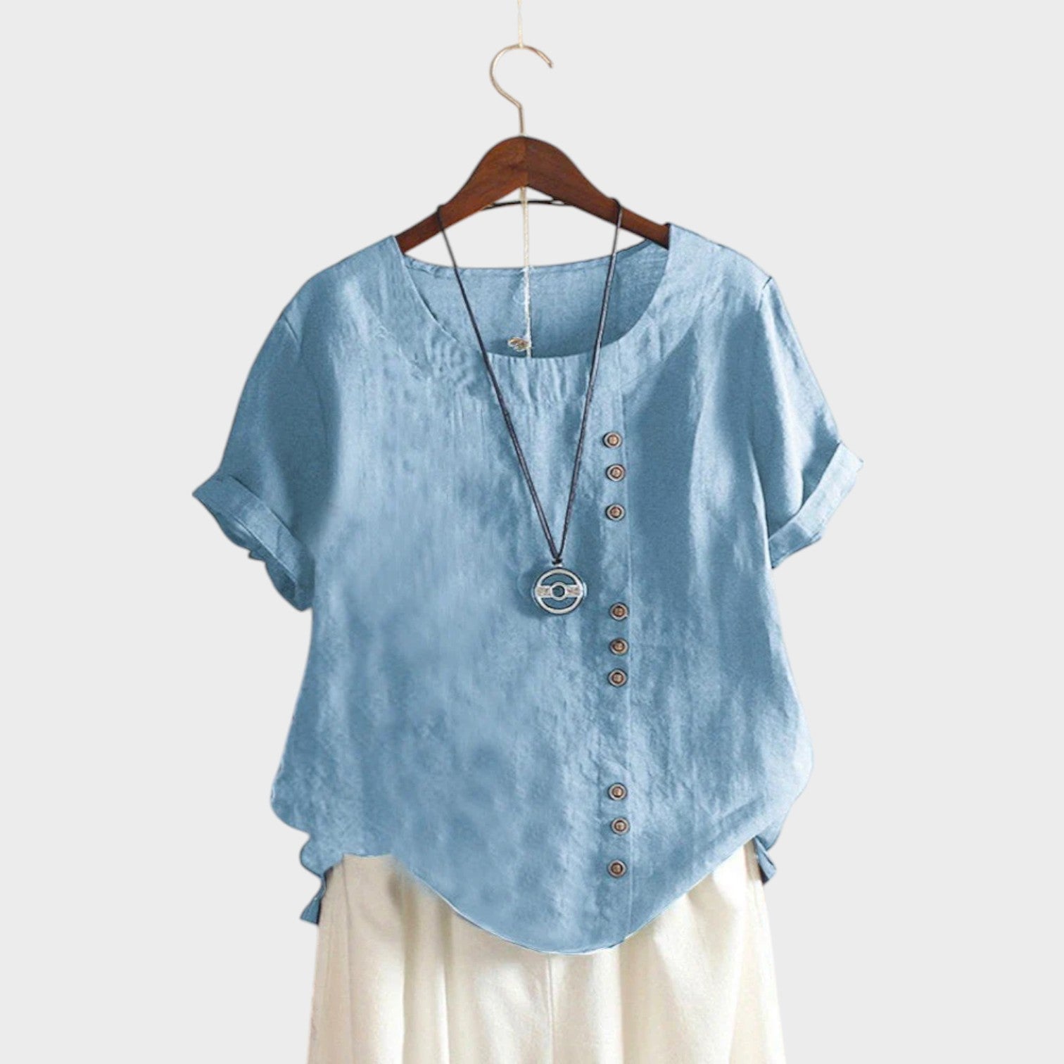 Mia - Blusa manga curta com cote redondo