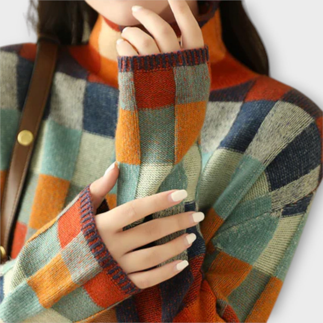 Erika - Pullover de Gola Alta em Patchwork