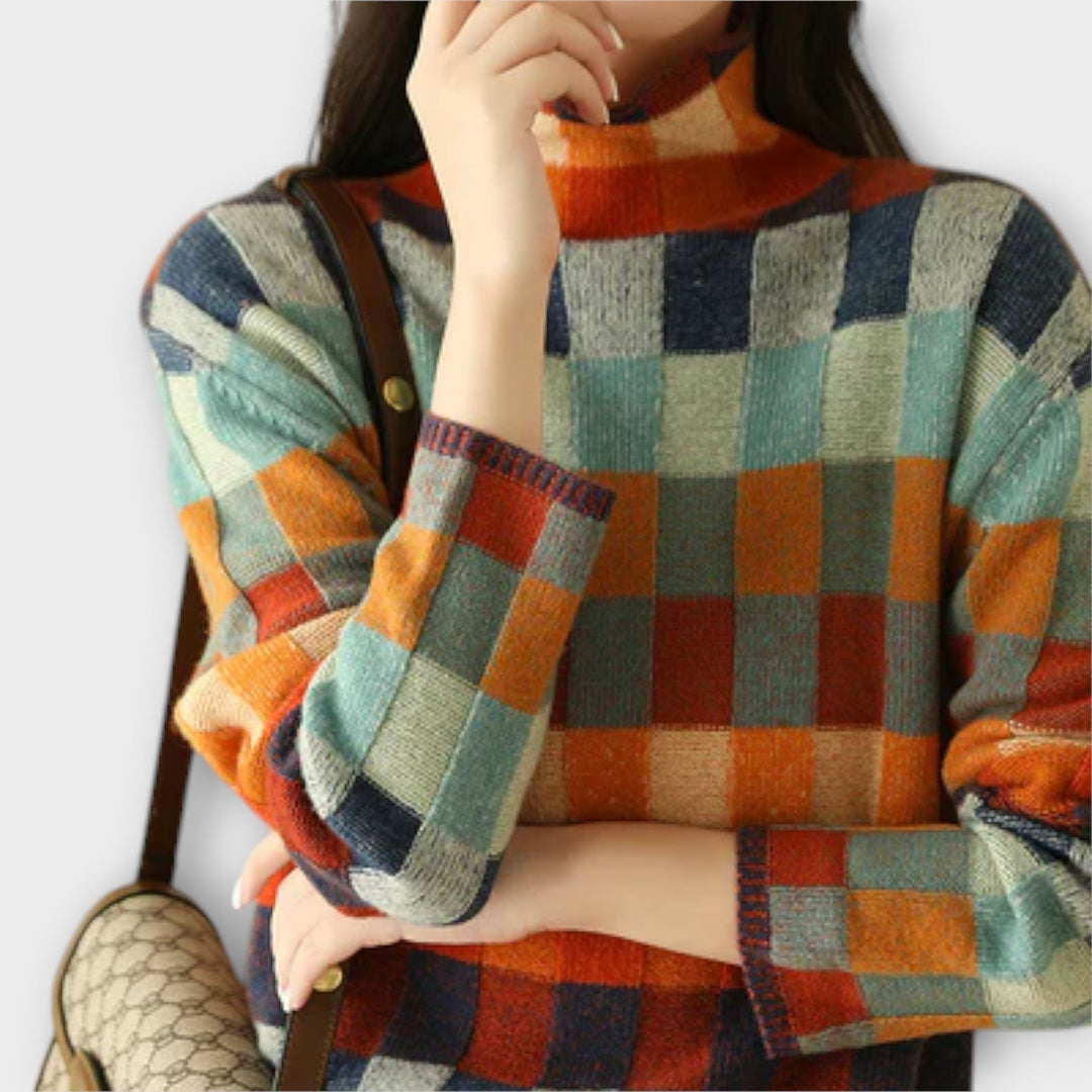 Erika - Pullover de Gola Alta em Patchwork