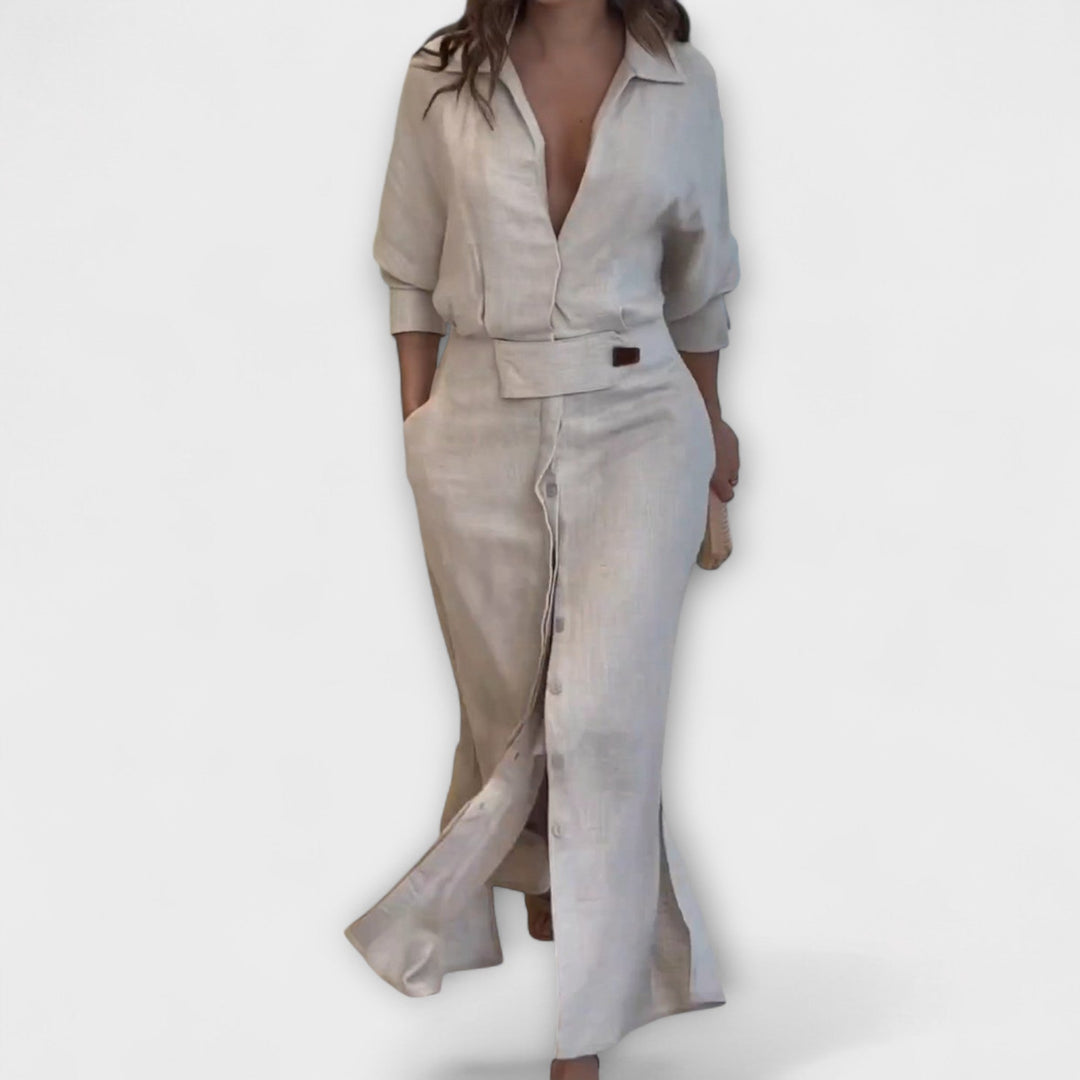 Jeanette - Vestido Maxi com Decote em V