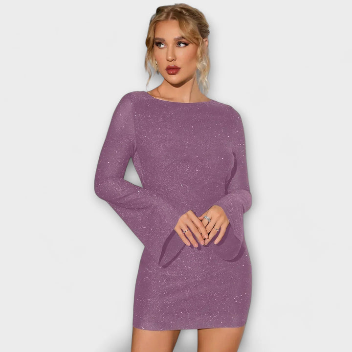 Vestido de Lantejoulas Sem Costas com Mangas Longas