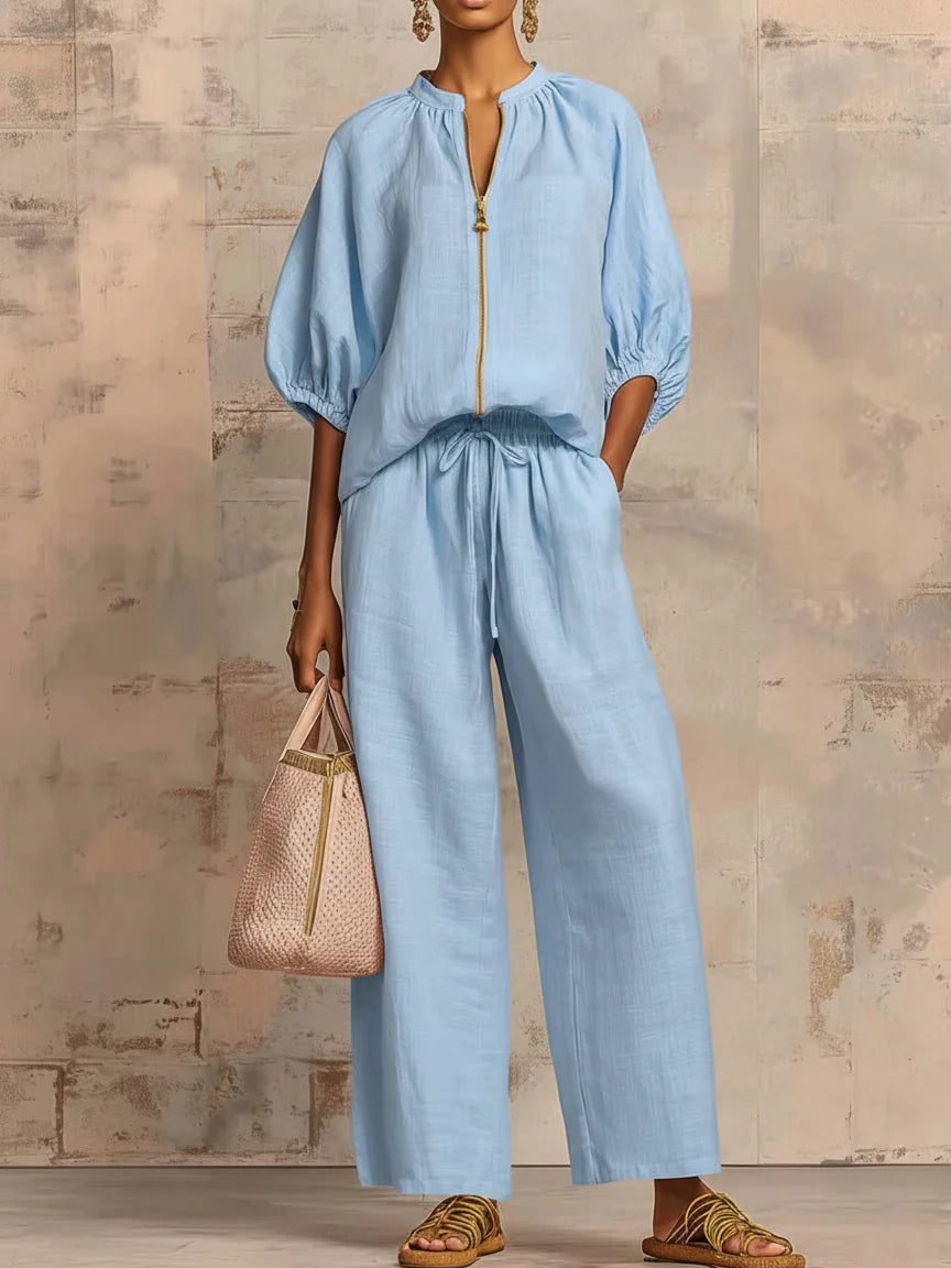 Alba | Camisa de estilo descontraído e calças de perna larga